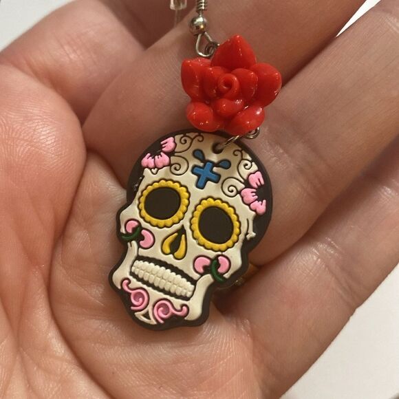 NEW White Day of the Dead Sugar Skull Drop Earrings - Picture 5 of 8